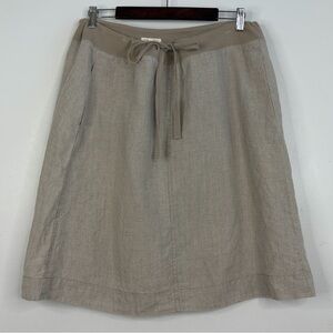 Eileen Fisher Linen Skirt Womens Large Beige Pull On Elastic Waist Short A Line
